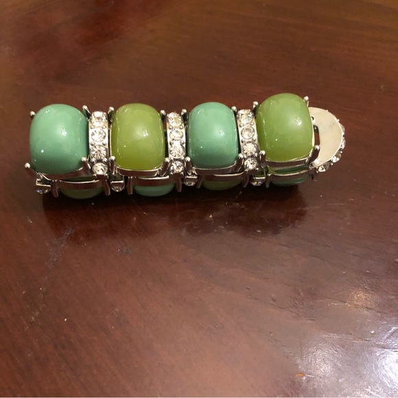 Accented Chunky Beaded Stretched Women's Jade/Silver Bracelet - Picture 8 of 10